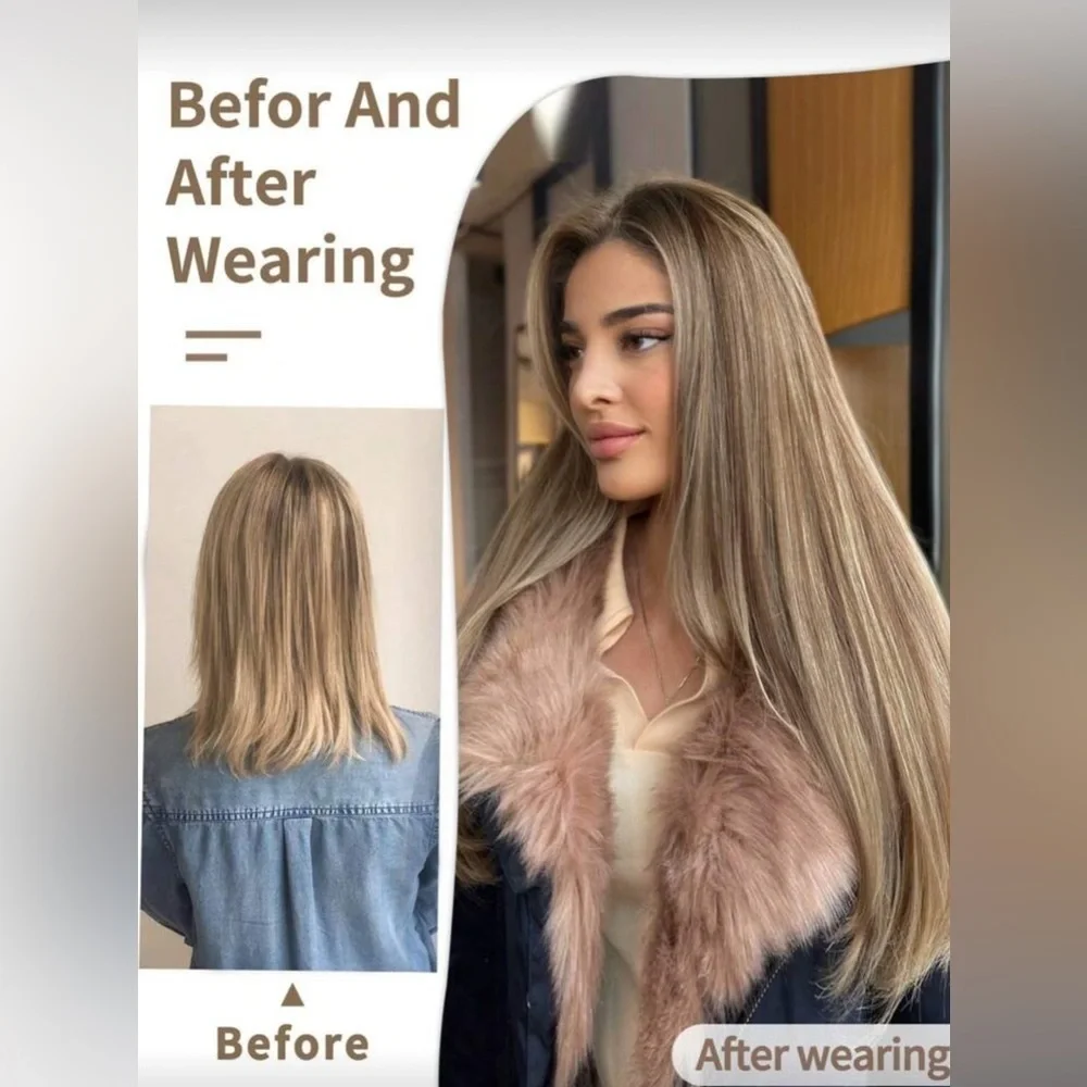 Human hair blend Light Brown With Light Blonde highlights Hair Extensions 24 in